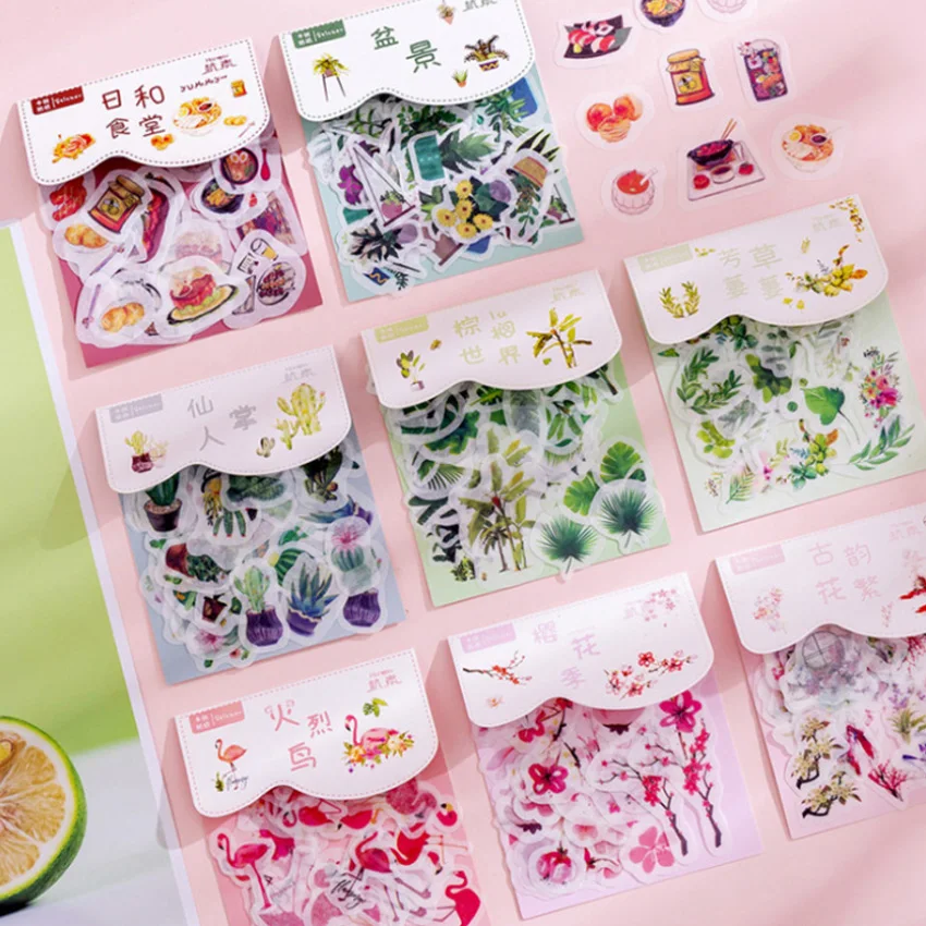 

40pcs/pack Beautiful Plant Series Pack School Supply Eight Style Selections Decorative Stickers Adhesive