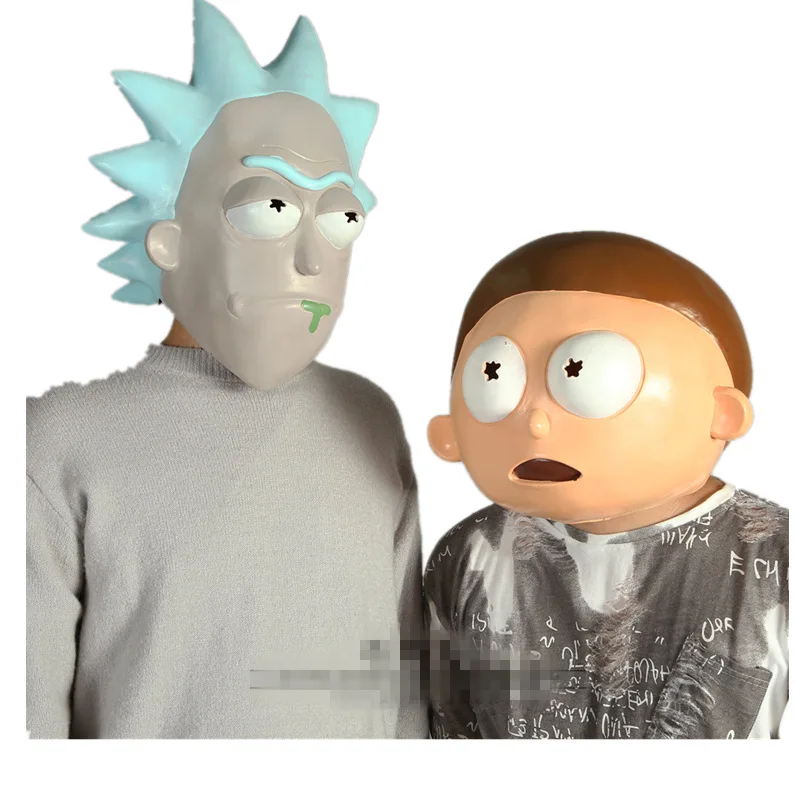 Anime Rick and Morty Face Latex Mask Cosplay Cute Full Face Head Latex