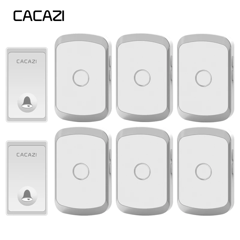 

CACAZI Self-powered Waterproof Wireless Doorbell No battery 2 Button 6 Receiver Home cordless doorbell LED Light 200M Remote