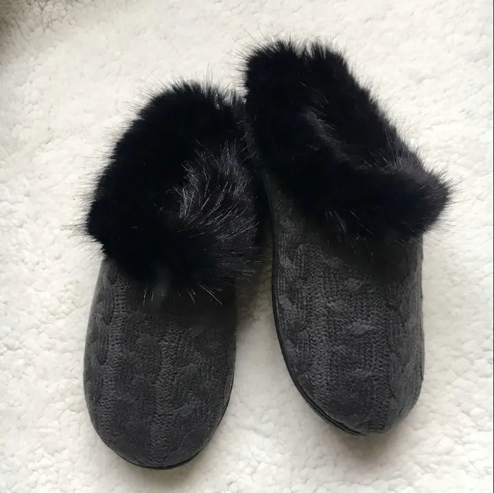 Women's Soft Knitted Comfort Hair Fluffy Memory Foam Anti-Skid Sole Slippers Fuzzy Plush Lining Slip-on women Shoes (5)