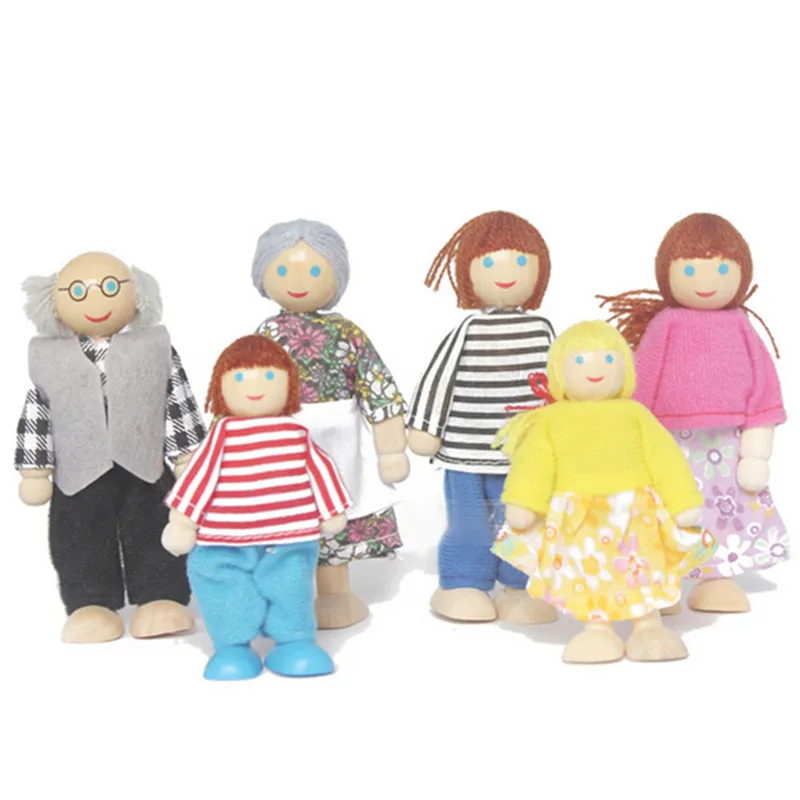 

New Baby Wooden Dolls 6 Whole Family Members Parents Puppet Toys Children Rocking Move Dolls Model For Playing House Game