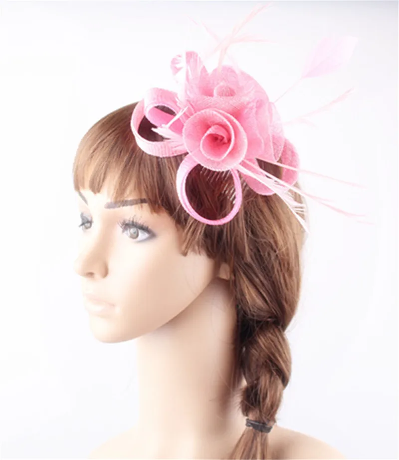 Pink small DIY soses fascinators hair sinamay feather headwear on hair