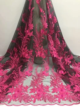 

African 3D Rhinestones Lace Fabric 2019 High Quality Lace French Beaded Tulle Lace Nigerian Lace Fabrics For Wedding