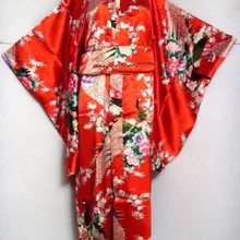 Лидер продаж красный Винтаж японских Дамский шелковый атлас кимоно юката вечернее платье Павлин Один размер H0029