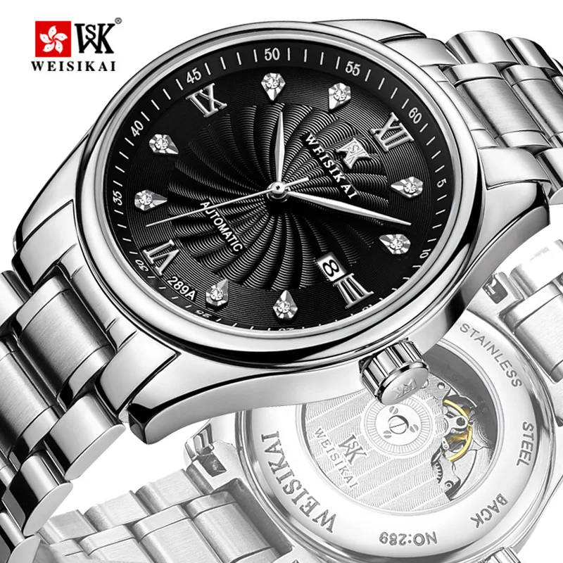 

Men Automatic Mechanical Crystal Waterproof Gold Watch Fashion Luxury Brand Men Date Calendar Men Watch Clock Relogios Montres