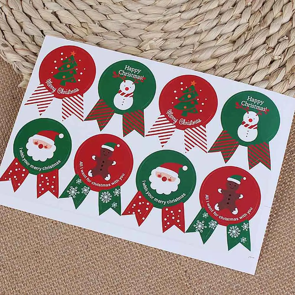 

120pcs Merry Christmas Medal Food Tag Section Sealing Label Package Bakery Chocolate Cookies Cake Adhesive Scrapbooking Stickers
