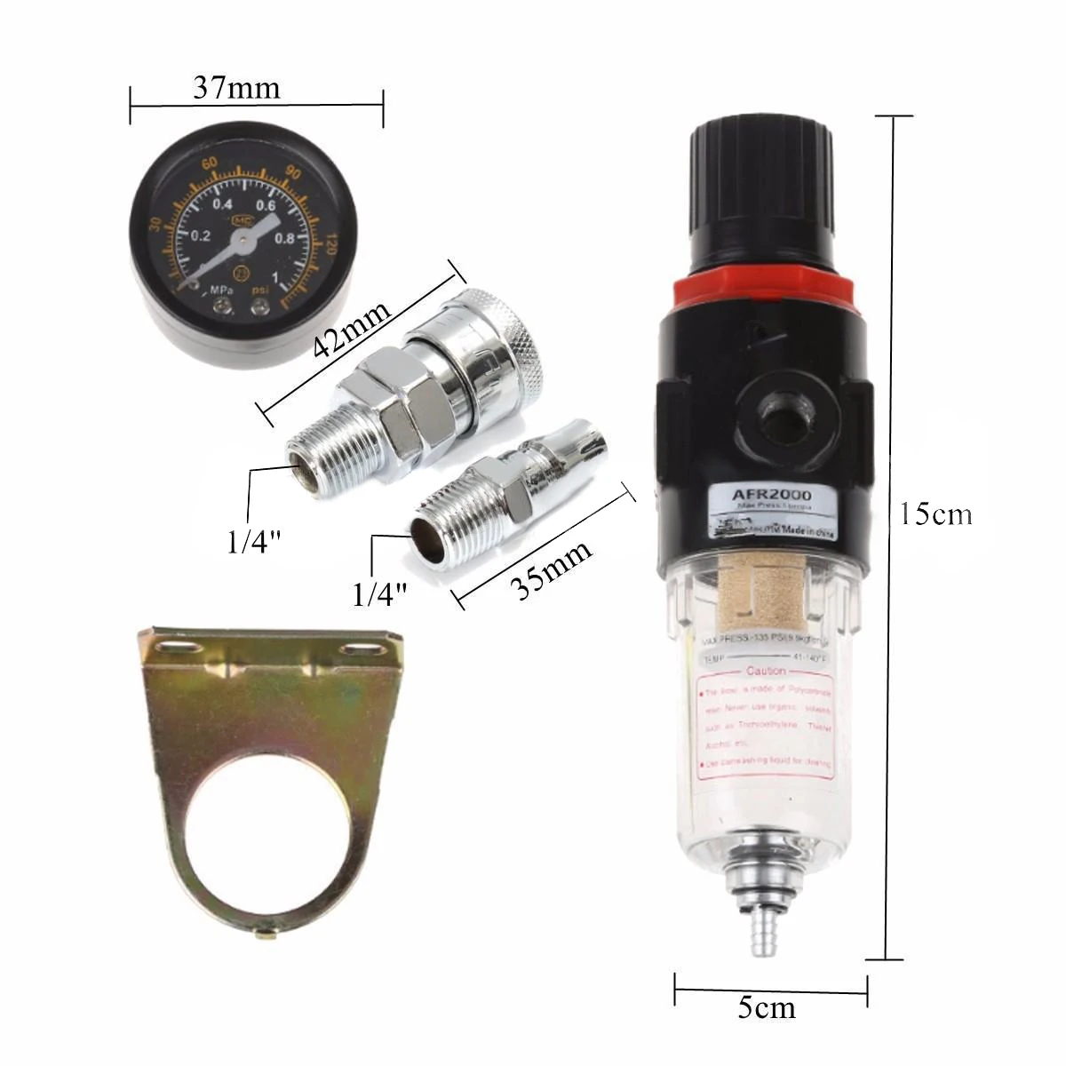 1/4" AFR2000 Air Compressor Oil Water Filter Regulator Pressure Gauge Moisture Trap with Fittings Mayitr