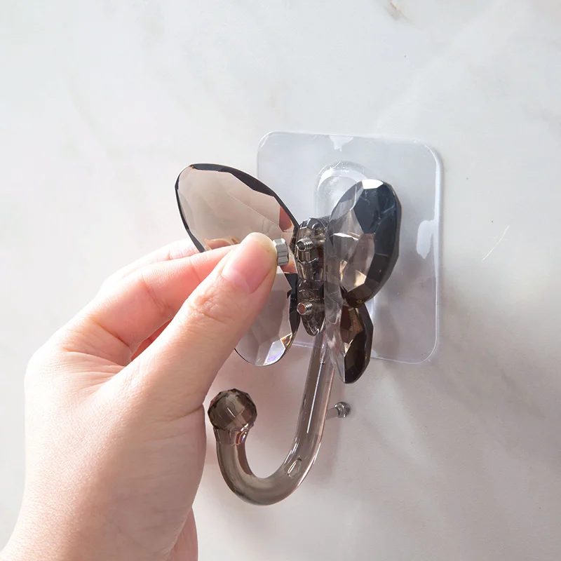 Lovely Imitation crystal butterfly strong sticky hook Handbag Key Hooks