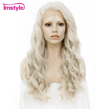 Imstyle Ash Blonde Lace Front Wigs For Women Synthetic Hair Wig Long Wavy Cosplay Wigs Heat Resistant Fiber Glueless 24 Inches 2