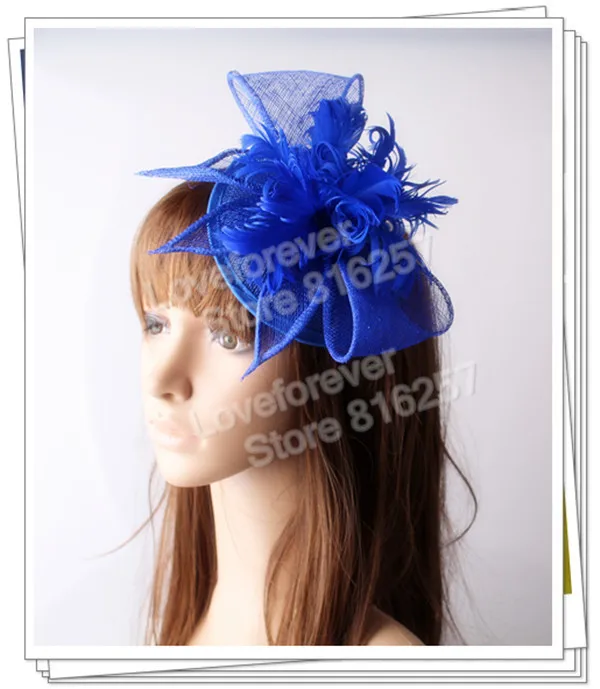 Online Whole Royal Blue Flowers Hair From China Free Shipping Royal Blue Sinamay Hats Feather Flower Fascinators For Party Bridal Hair Accessories Tail