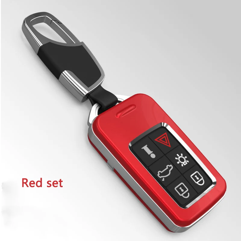 Автомобильный ключ крышка чехол для ключей для Volvo V40 V60 S40 S60 S80 V50 V70 XC60 XC70 XC90 S90 S80L S60L с брелок для ключей и брелок для ключей - Название цвета: red set