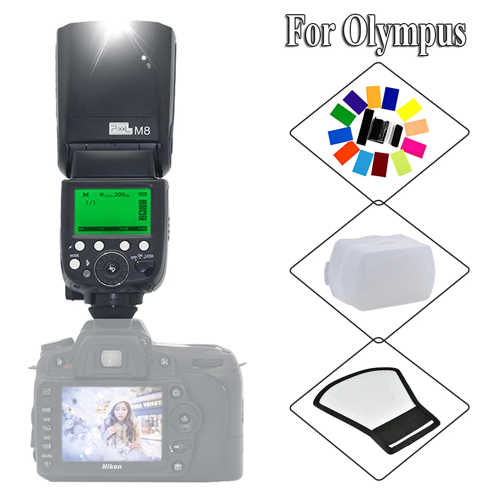 

Pixel M8 Wireless Built-in receive Flash Light Speedlite For Olympus E5 E3 E30 E300 E620 E520 E420, E450 E-P2 E-PL2 DSLR Cameras