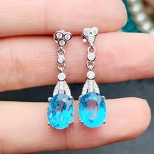Природный Голубой топаз Висячие серьги 925 серебро 2.5ct* 2шт драгоценный камень ювелирные изделия# S194303