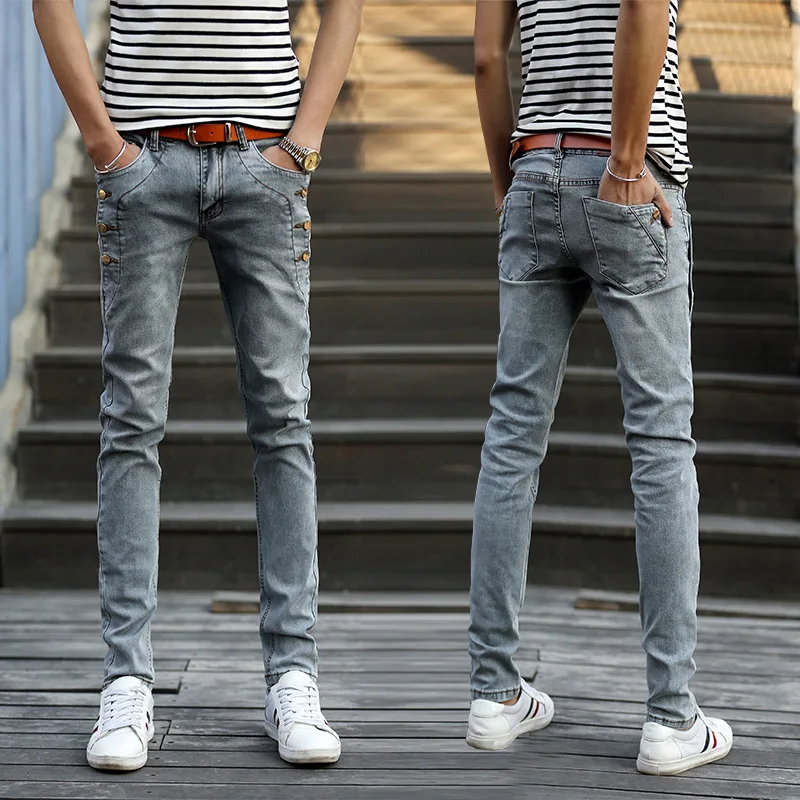 

Preppy Style Spring 2019 Mens Denim Skinny Jeans Solid With Button