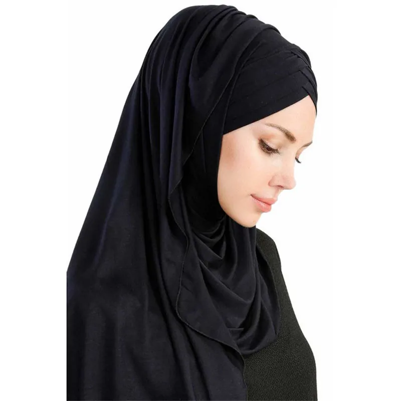 Женский простой пузырьковый шарф из хлопкового трикотажа головной хиджаб обертывание Твердые мгновенные шали из фуляра женские мусульманские хиджабы магазин готов к носке