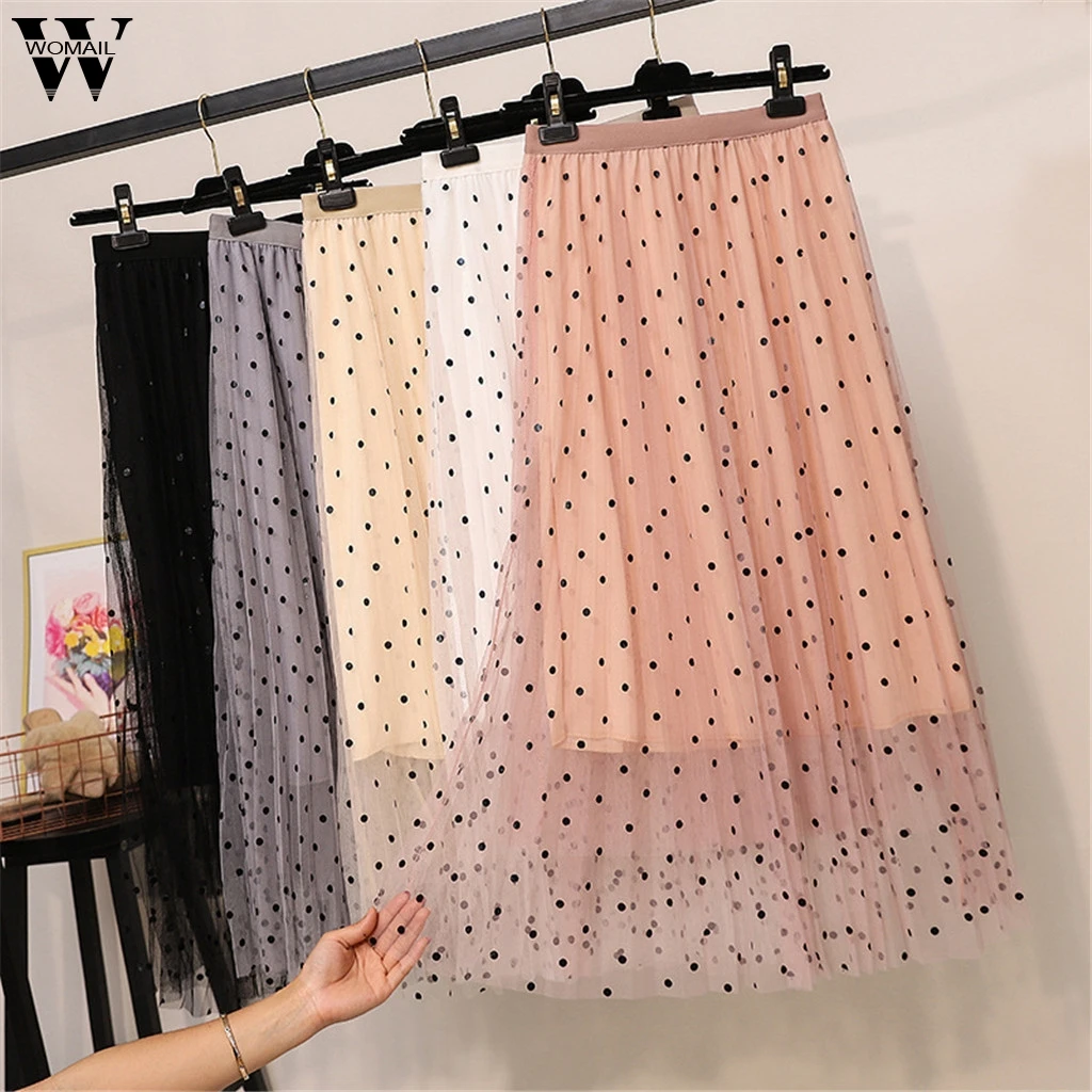 

Womail Skirt Women NEW Summer casual cozy High Waist Pleated Skirt Polka Dot Print Cute Tulle Skirt Fashion 2019 dropship M28