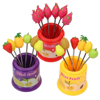 

6Pcs/Set Snack Cake Dessert Food Fork Cute for Children Stainless Steel Creative Fruit Pattern Fruit Fork Party Decoration