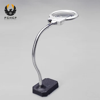 

FGHGF 2.5x 5x 100mm Clip-on Table Big Magnifying Glass LED Lamp Illuminated Magnifer LED Light Reading Lens Magnifier