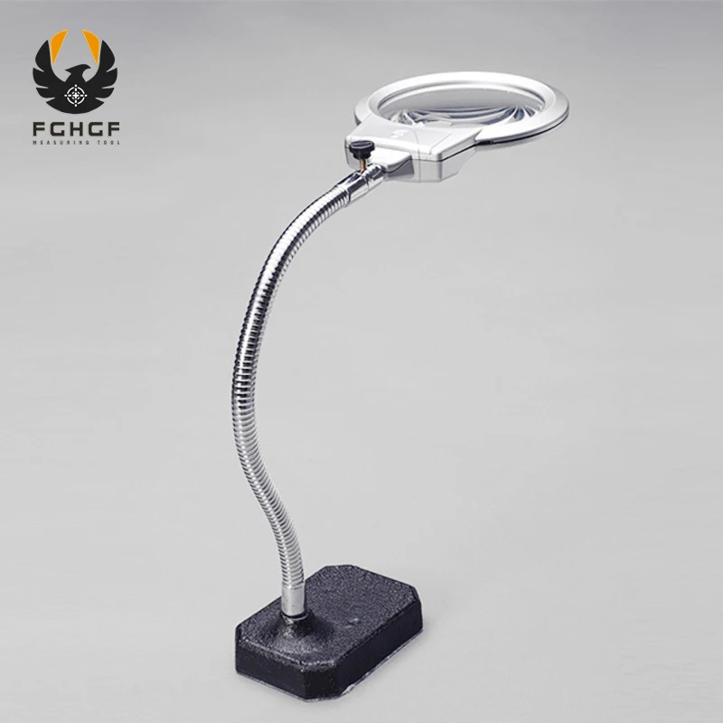 Tanie FGHGF 2.5x5x100mm stół z klipsem duża szkło powiększające lampy podświetlenia LED lupa LED światła do czytania lupa lupa