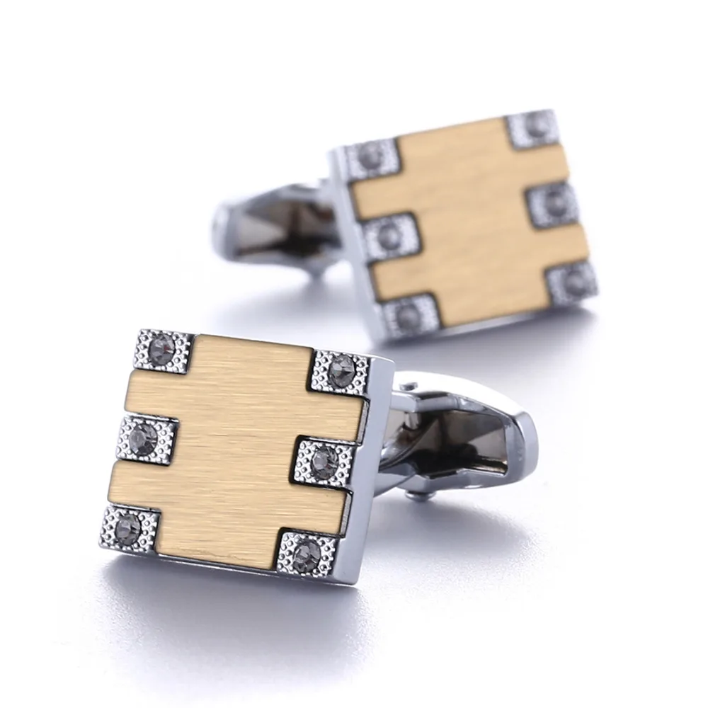 

QiQiWu Square Cufflinks For Mens Wedding Luxury Cufflink Shirt Cuff Buttons Men Gold Rhinestone Arm links Christmas Gifts Cuffs
