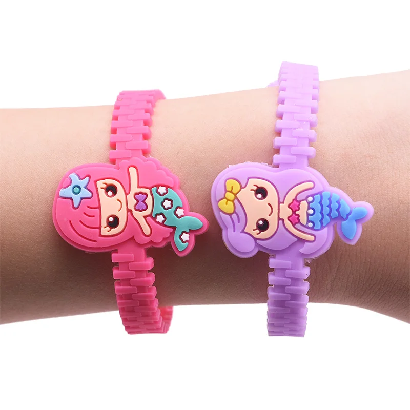 

6pcs Baby Shower Fashion Mermaid Birthday Rubber Bangle Cartoon Bracelet for Kids Birthday Gifts Festive Party Decor Wristband
