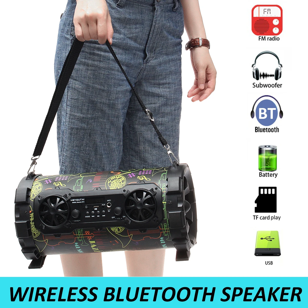 

Portable Outdoor Speaker 15W Wireless bluetooth V4.1 Speaker Loudspeaker Sound System AUX/USB/TF Card/Radio FM Player Music