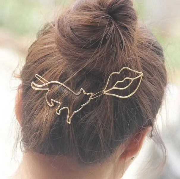 

2019 Hot Sale Fashion Elegant Women Gold Silver Cat Lip Hairpin Hair Clip Barrettes Christmas Party Vacation Hair Accessories