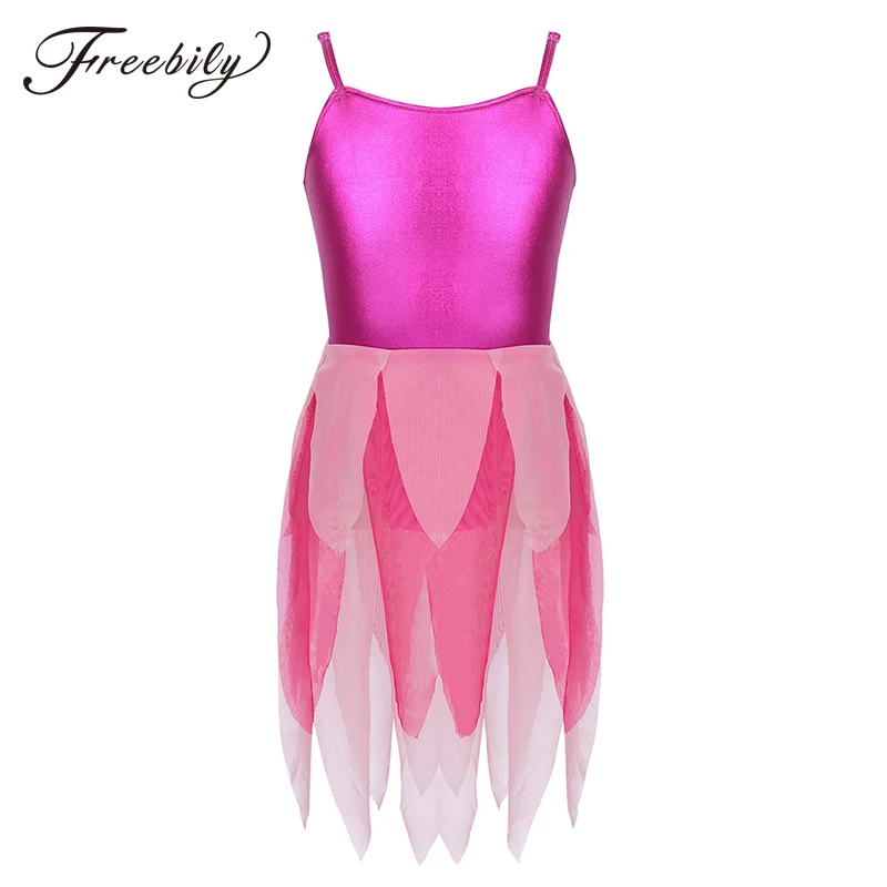 

Kids Teens Ballet Dance Leotard Dress Adjustable Straps Shiny Metallic Tiered Tulle Ballet Lyrical Contemporary Dance Costumes