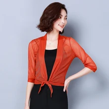 Женский тонкий сетчатый кардиган летний парео для пляжа пальто женский короткий маленький платок укороченные кардиганы офисные женские большие размеры Болеро