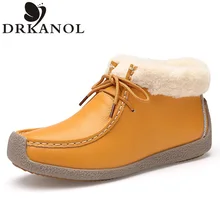 Women Shoes Genuine Leather Women Ankle Boots Autumn Winter Casual Flats Comfortable Sewing Snow Boots Plush Warm Winter Shoes