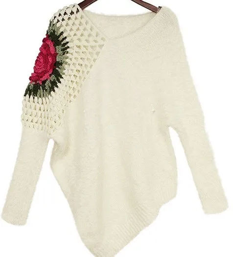 Весенний женский модный винтажный свитер с длинными рукавами и вырезом размера плюс, свободный утолщенный свитер с крыльями летучей мыши - Цвет: White original editi