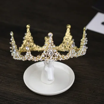

2018 New Bride Wedding Big Crowns Tiaras Luxury Crystal Rhinestone Full Round Princess Crown Headwear Bridal Headpieces Hairband