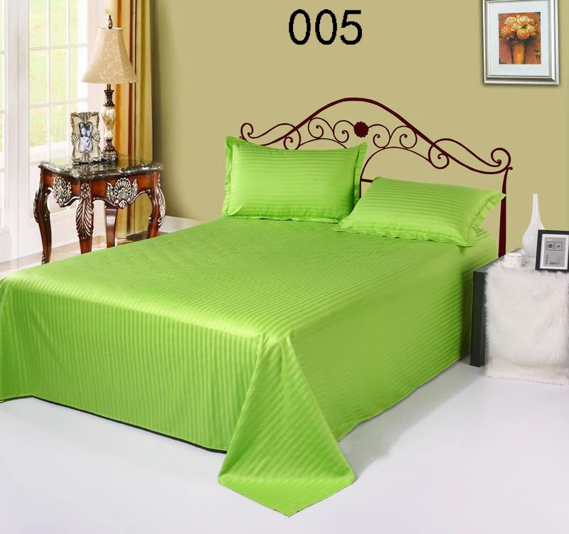 Яблока зеленый хлопок атласная полоса 1 шт. Твин Королева Король плоские простыни льняные простыни для кровати постельные принадлежности Простыня 160x240cm240x270cm
