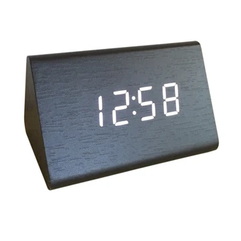 

2019 Latest! Trigon Mini sound control Alarm LED Wooden Clock Thermometer,LED-display Calendar digital time clocks SKU:A952B