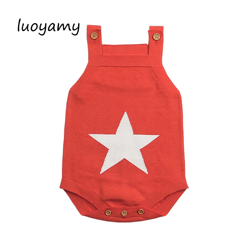 luoyamy Summer Sleeveless Bodysuits For Boys White Star Knit Newborn