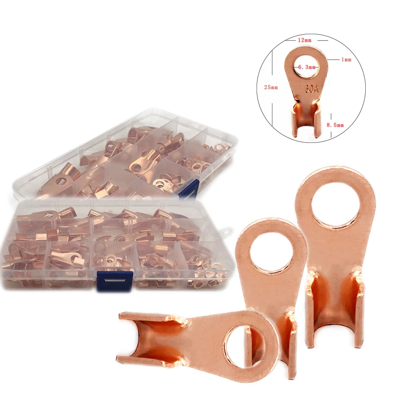 

100pcs New 5A-100A Open Cable Wire Terminal Connector Copper Lugs Connector Assorted Kit with Box