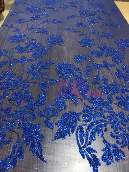 

5yrads/bag Blue curved line flower glitter powder fabric used for wedding dress fashion design HL40#