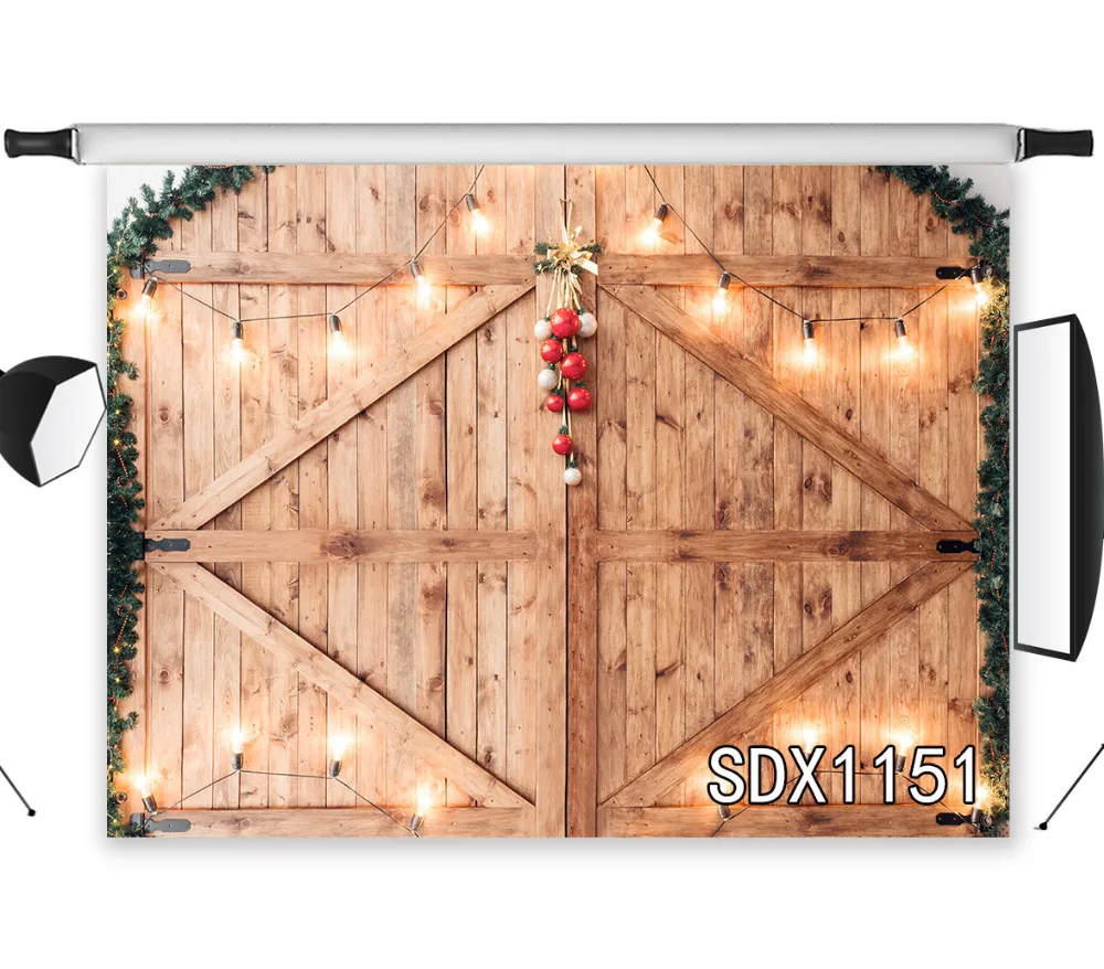 

LB 270X180CM Vinyl Photography Backdrops Christmas Decor on Rustic Barn Door Custom Studio Party Photo Props Wooden Background