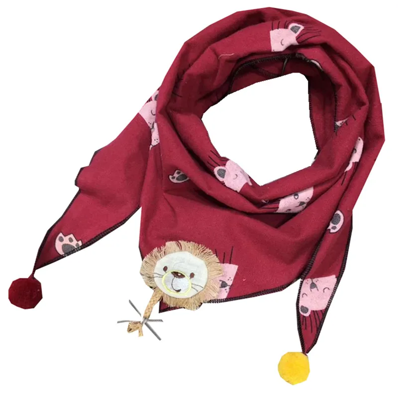 Осенне-зимний детский шарф из хлопка и льна, модный детский треугольный шарф с рисунком льва для девочек, детский шейный платок, шаль для мальчиков и девочек