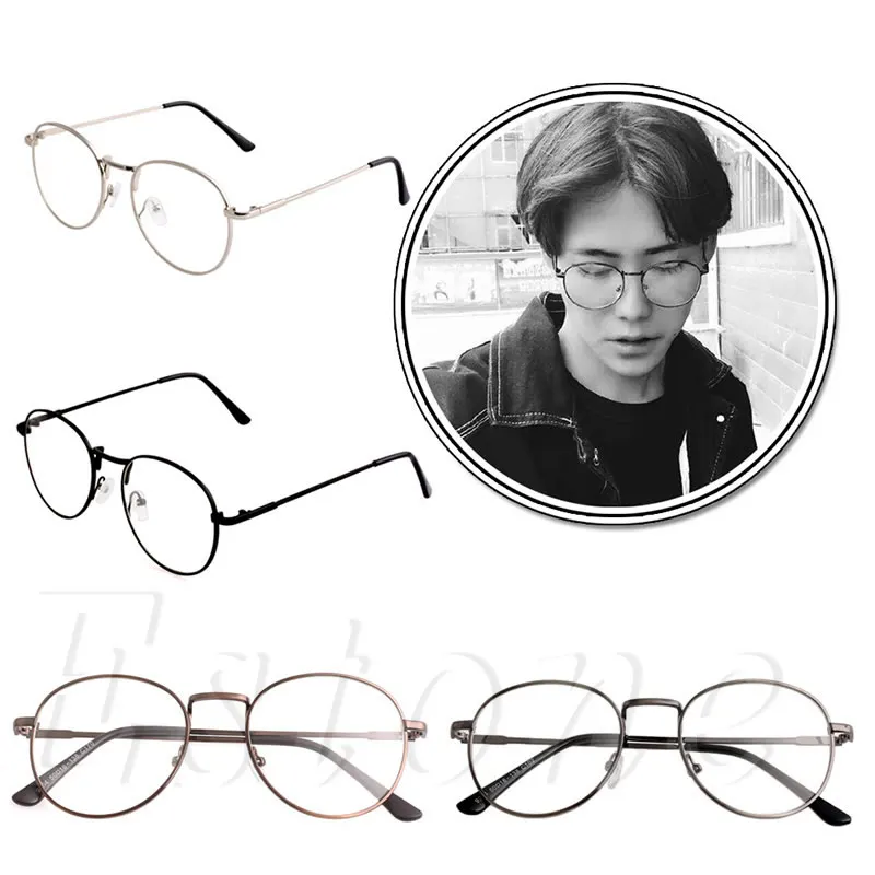 Ретро очки с круглыми прозрачными линзами, очки для женщин и мужчин, очки с металлической оправой A46831