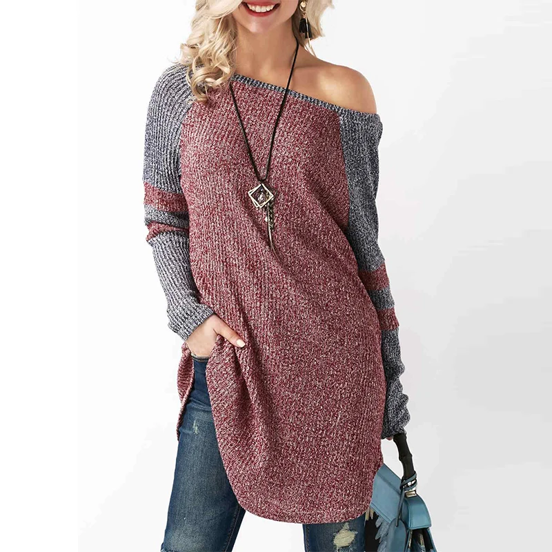 Sweater Women Autumn Winter Round Neck Pullover Knitted Sweater Loose Stitching Long Pullover Sweater Oversized Sweater Sweater Women Autumn Winter Round Neck Pullover Knitted Sweater Loose Stitching Long Pullover Sweater Oversized Sweater