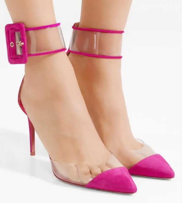 

Hot 2019 Summer High Heels Women Sandals Sexy Pointed-toe Transparent Women Shoes Fashion PVC Shallow Mouth Woman Sandals White