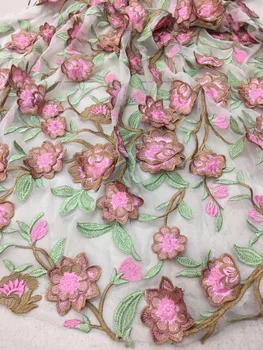 

120cm 1 yard Hight quality off white/black mesh with 3D flwoers on net embroidered wedding /evening dress lace fabric