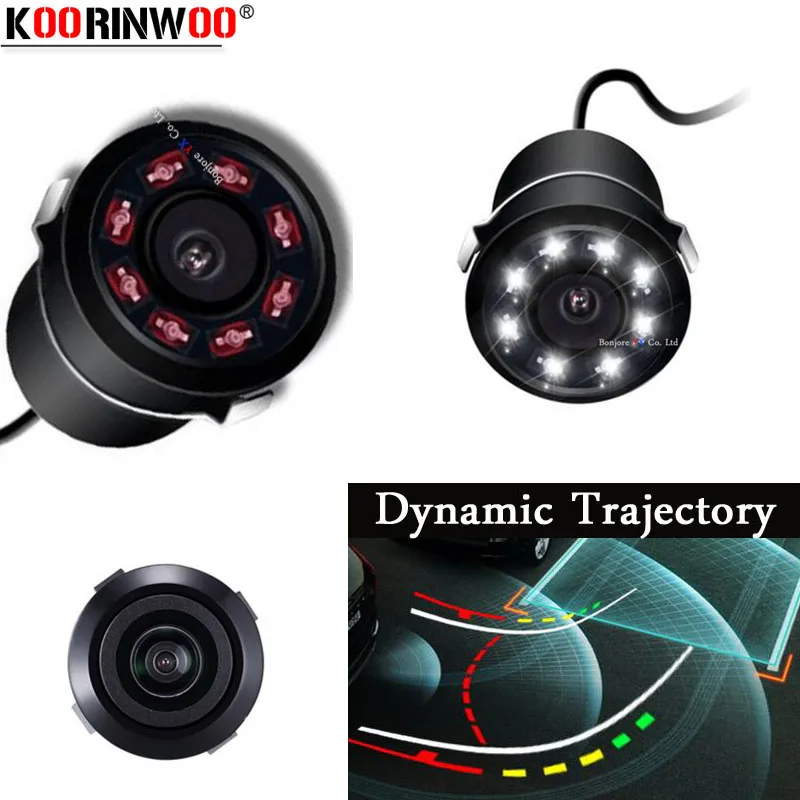 

Koorinwoo Auto Dynamic Trajectory Moving Line Guide Trunk Car Rear view Camera Backup 8 IR Lights Reverse System Night Vision