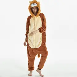 Кигуруми Тигр Лев длинный рукав с капюшоном Onesie Мужчины Женщины фланель Кигуруми для взрослых зима Kegurumi цельный животных пижамы