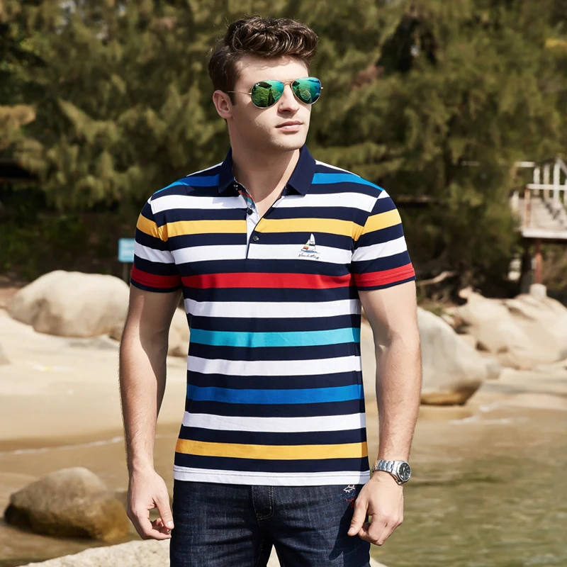 Shark polo shirt men European American style Tace Shark brand mens polo homme striped business casual