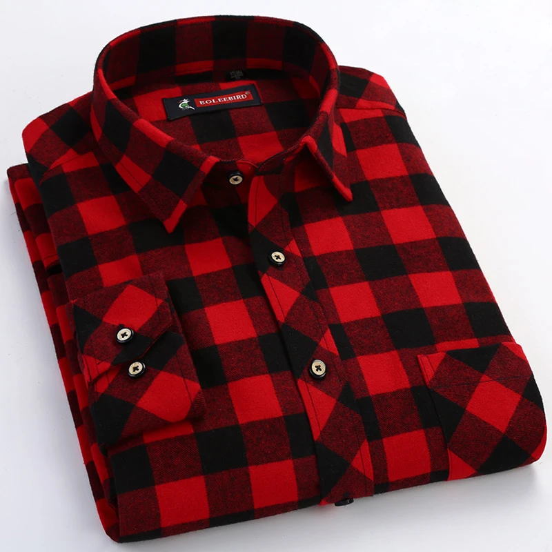 

Men's Red/black Plaid Checked Brushed Flannel Shirt with Chest Pocket Casual Long Sleeve Slim-fit Button Down 100% Cotton Shirts