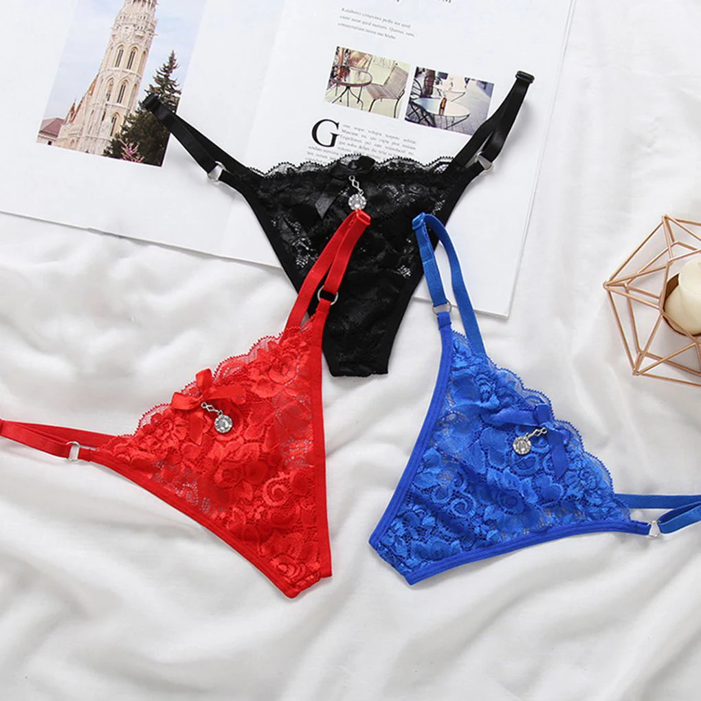 

G-String Adjustable Lace Rhinestone Women Lingerie Underpants Girl Bowknot Briefs
