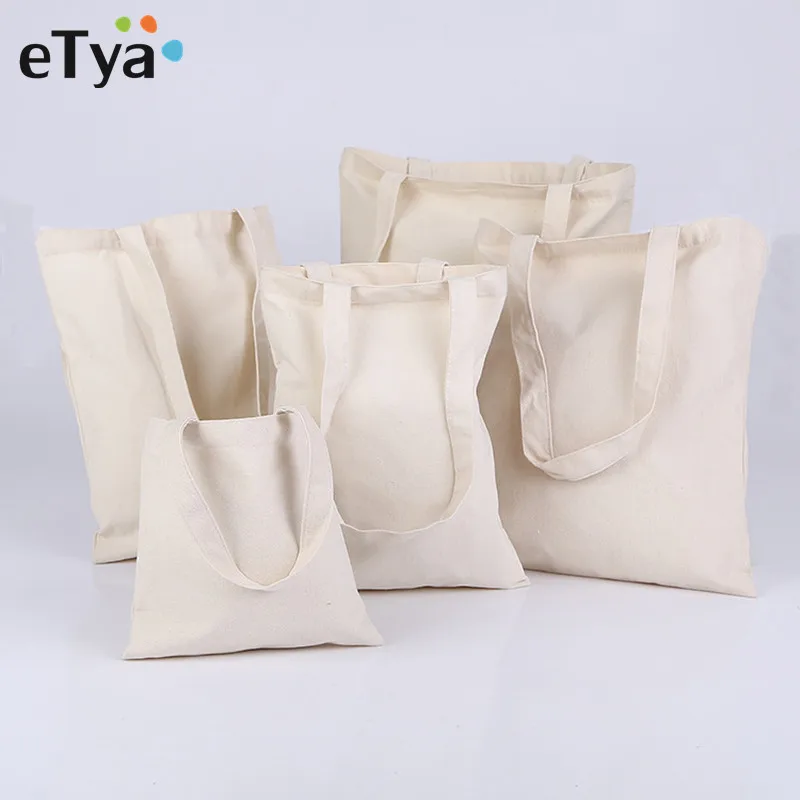 eTya Women Men Canvas Reusable Shopping Bag Eco Foldable Grocery Case Bags Tote Handbags Girl Solid Shoulder Bag