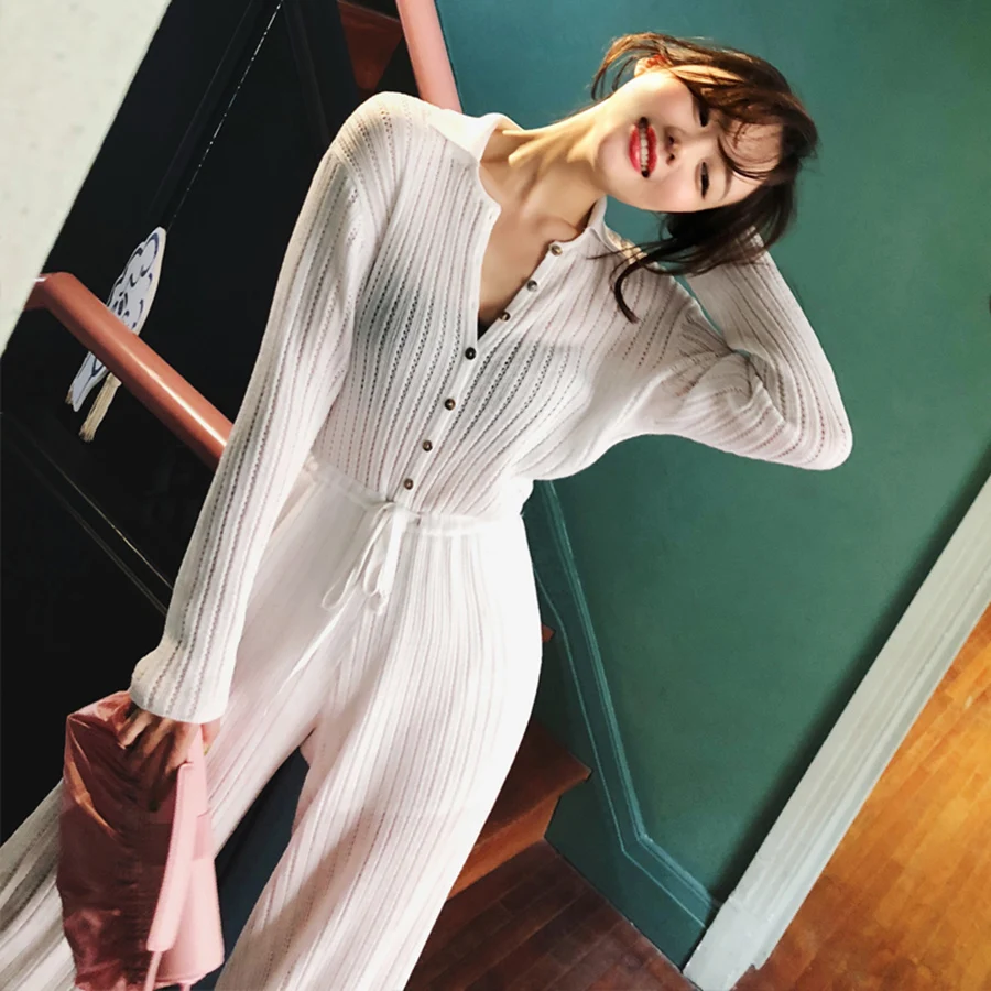 Spring Fashion design loose Knit sweater Jumpsuits Long style Slim thin